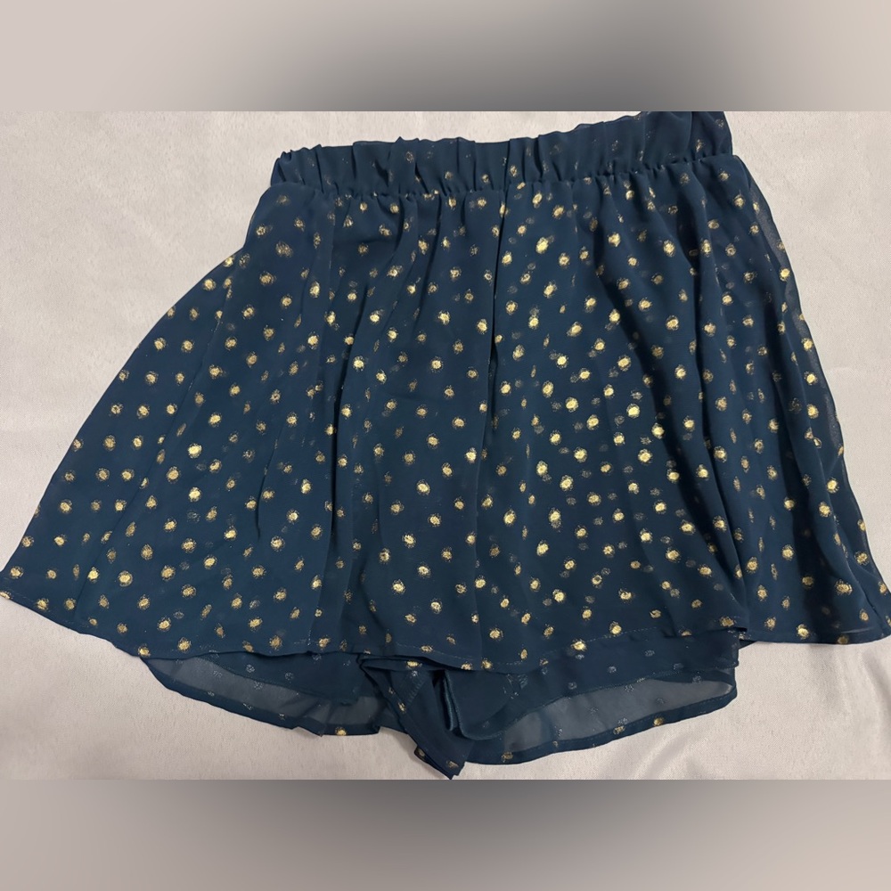 Like New Show Me Your Mumu Carlos Swing Shorts Dark Green With Gold Polka Dots